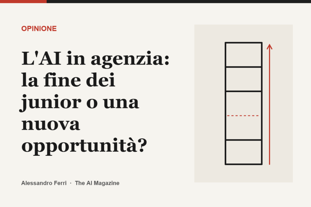 Copertina Opinioni: titolo su fondo chiaro e una scala di carriera con un gradino mancante