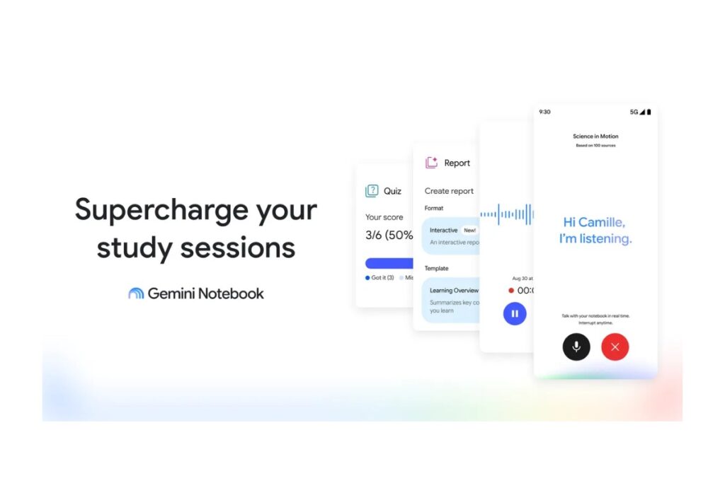 Le nuove funzioni di studio di Gemini Notebook: quiz, report interattivo, registratore e conversazione vocale